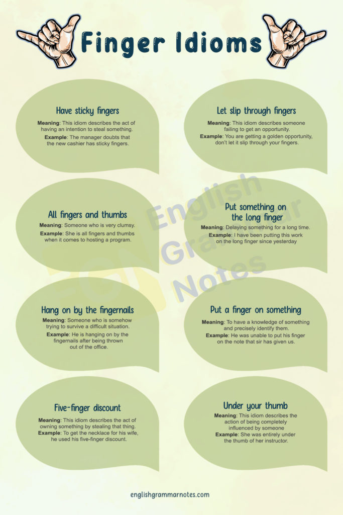 Finger Idioms List of Finger Idioms With Meaning and Examples English Grammar Notes