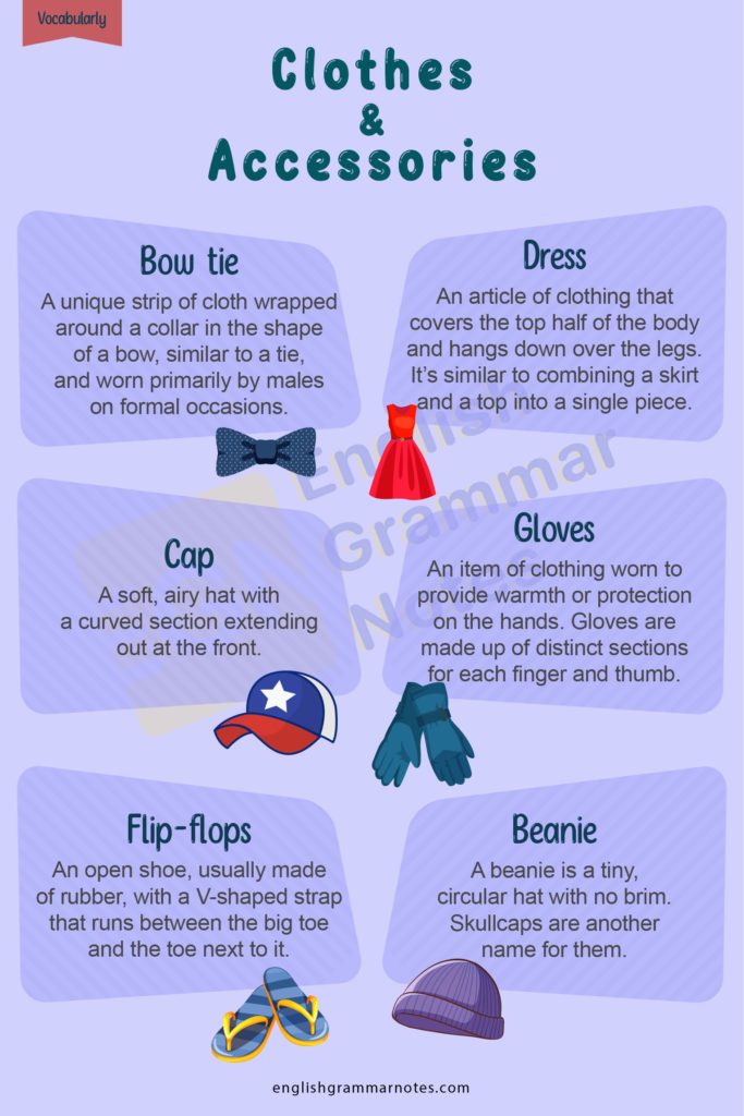 Vocabulary Clothing Clothes Accessories List of Clothes and