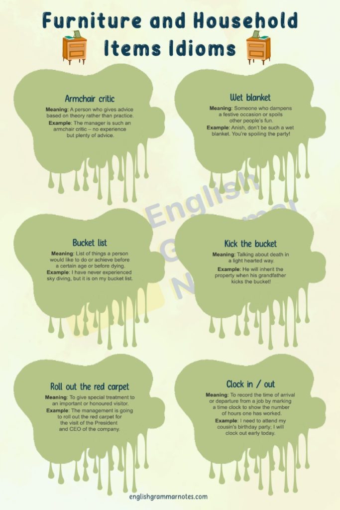 Furniture and Household Items Idioms List of Furniture and Household