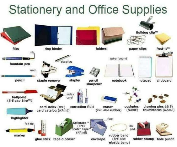 stationery and office supplies vocabulary
