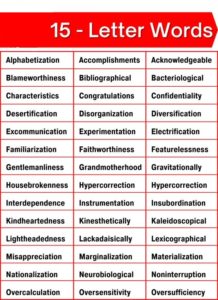 15 Letter Words | List of Common Fifteen Letter Words Starts from A to Z – English Grammar Notes